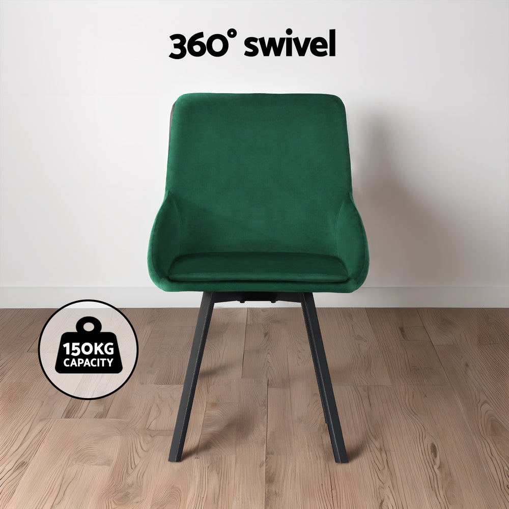 Artiss Dining Chairs Set of 2 Velvet Swivel Base Green-Furniture &gt; Dining-PEROZ Accessories