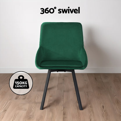 Artiss Dining Chairs Set of 2 Velvet Swivel Base Green-Furniture &gt; Dining-PEROZ Accessories