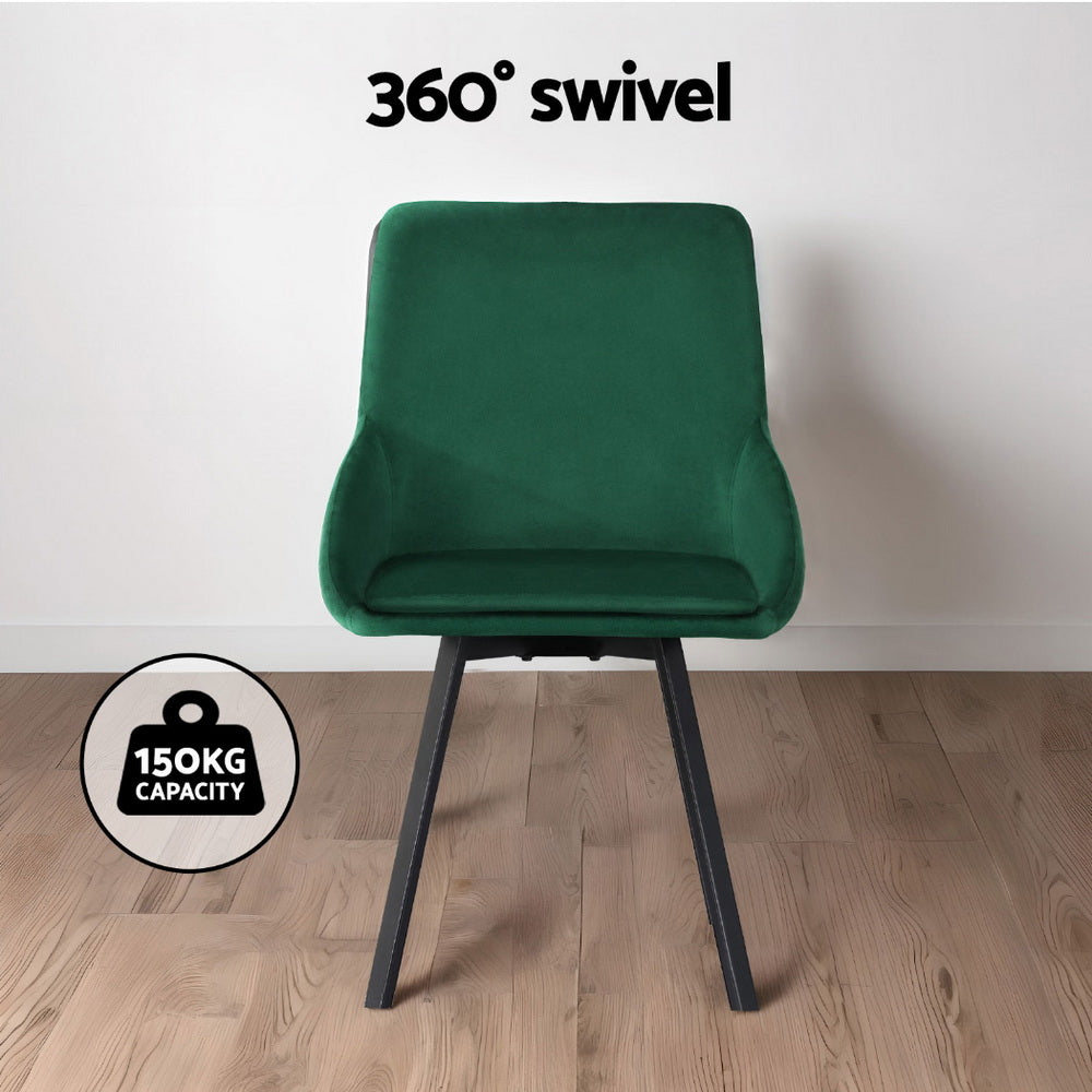 Artiss Dining Chairs Set of 4 Velvet Swivel Base Green-Furniture &gt; Dining &gt; Kitchen &amp; Dining Chairs-PEROZ Accessories