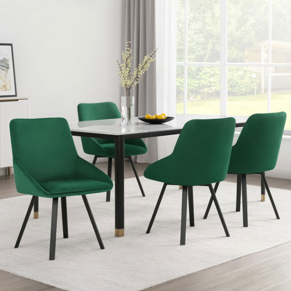 Artiss Dining Chairs Set of 4 Velvet Swivel Base Green-Furniture &gt; Dining &gt; Kitchen &amp; Dining Chairs-PEROZ Accessories