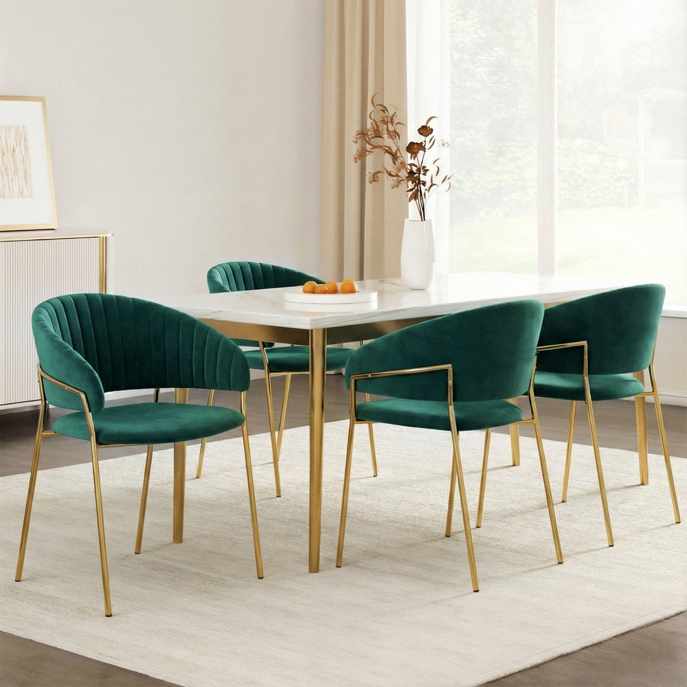 Artiss Dining Chairs Set of 4 Velvet Hollow Armchair Green-Furniture > Dining > Kitchen &amp; Dining Chairs-PEROZ Accessories