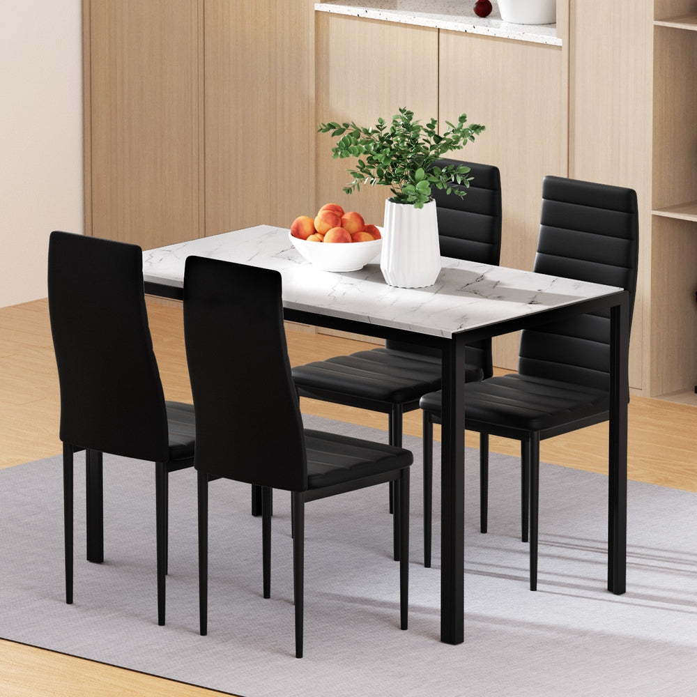 1 Artiss Dining Table and 4 Chairs Set Marble Effect-Furniture &gt; Dining &gt; Dining Set-PEROZ Accessories