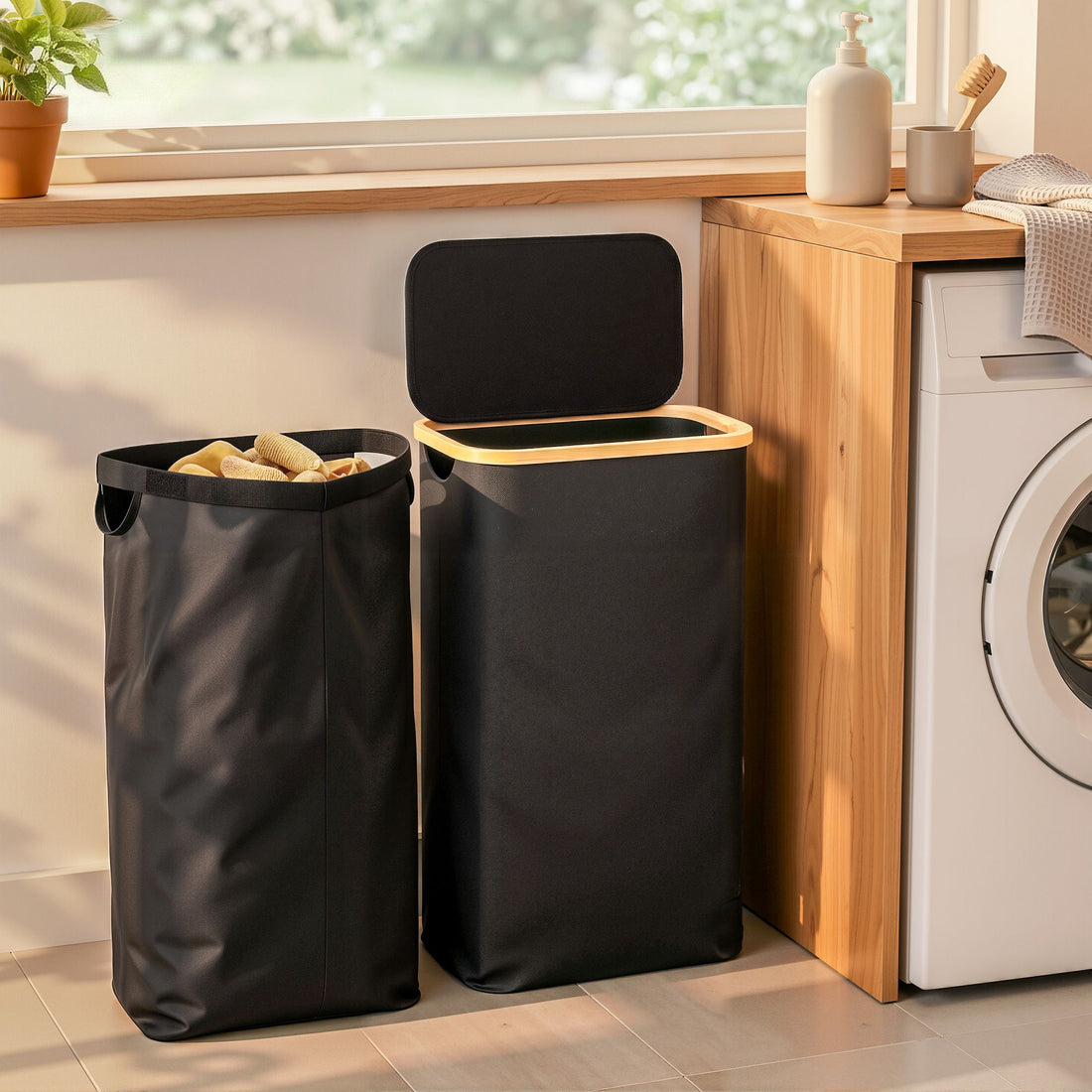 Artiss Laundry Basket with Removable Bag Foldable Black-Home &amp; Garden > Laundry &amp; Cleaning > Laundry Baskets-PEROZ Accessories
