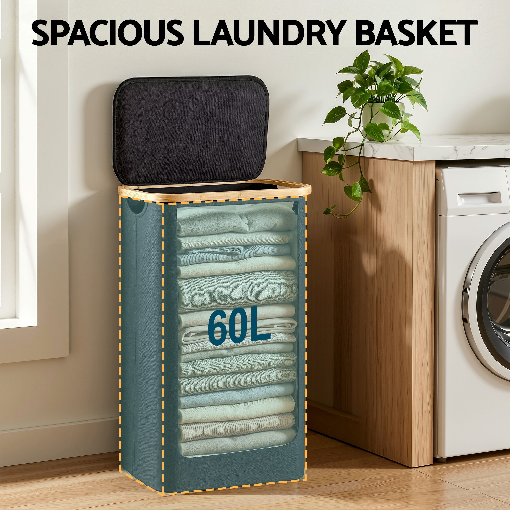 Artiss Laundry Basket with Removable Bag Foldable Black-Home &amp; Garden > Laundry &amp; Cleaning > Laundry Baskets-PEROZ Accessories