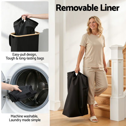 Artiss Laundry Basket with Removable Bag Foldable Black-Home &amp; Garden > Laundry &amp; Cleaning > Laundry Baskets-PEROZ Accessories