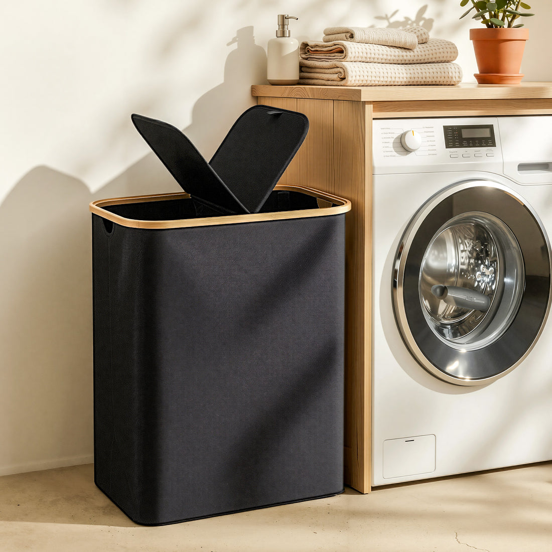 Artiss 2 Sections Laundry Basket with Removable Bags Foldable Black-Home &amp; Garden > Laundry &amp; Cleaning > Laundry Baskets-PEROZ Accessories