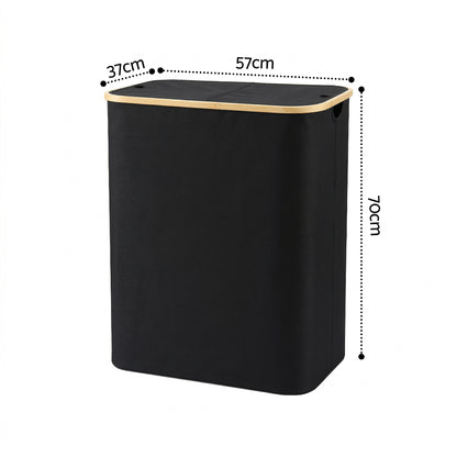 Artiss 2 Sections Laundry Basket with Removable Bags Foldable Black-Home &amp; Garden > Laundry &amp; Cleaning > Laundry Baskets-PEROZ Accessories