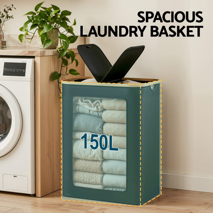 Artiss 2 Sections Laundry Basket with Removable Bags Foldable Black-Home &amp; Garden > Laundry &amp; Cleaning > Laundry Baskets-PEROZ Accessories