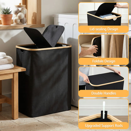 Artiss 2 Sections Laundry Basket with Removable Bags Foldable Black-Home &amp; Garden > Laundry &amp; Cleaning > Laundry Baskets-PEROZ Accessories