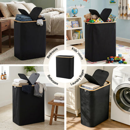 Artiss 2 Sections Laundry Basket with Removable Bags Foldable Black-Home &amp; Garden > Laundry &amp; Cleaning > Laundry Baskets-PEROZ Accessories