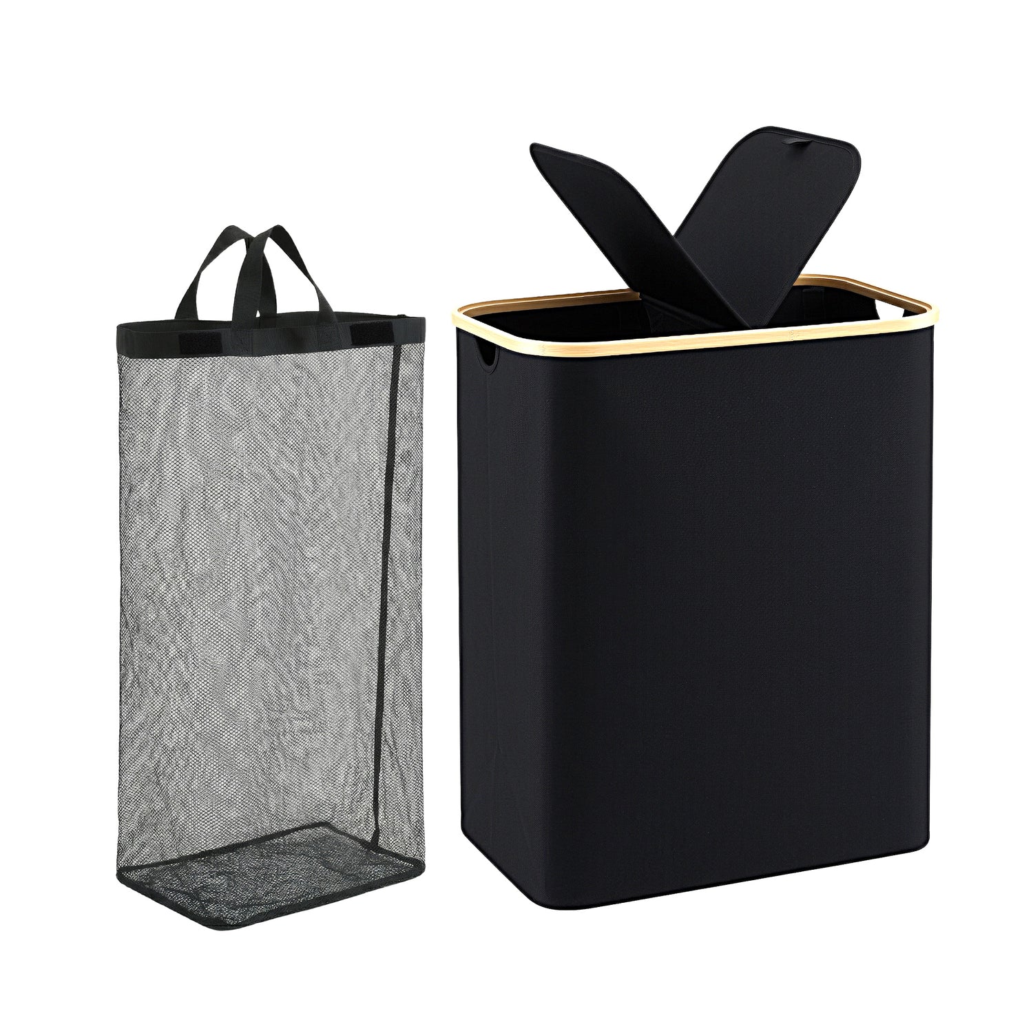 Artiss 2 Sections Laundry Basket with Removable Bags Foldable Black-Home &amp; Garden > Laundry &amp; Cleaning > Laundry Baskets-PEROZ Accessories