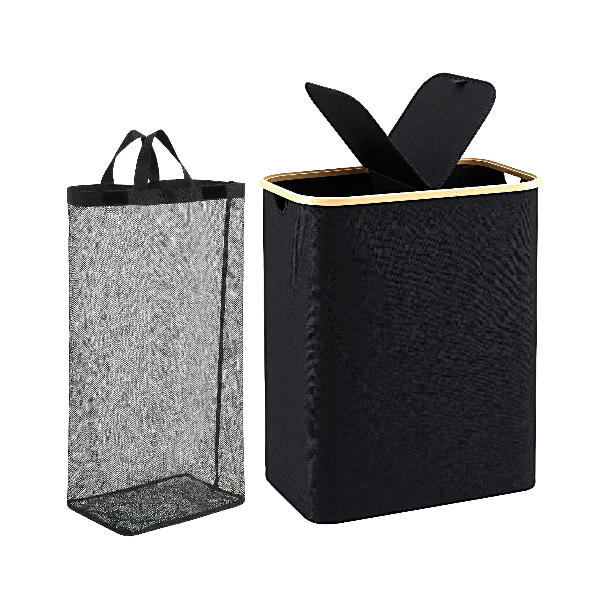 Artiss 2 Sections Laundry Basket with Removable Bags Foldable Black-Home &amp; Garden > Laundry &amp; Cleaning > Laundry Baskets-PEROZ Accessories