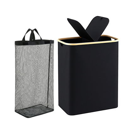 Artiss 2 Sections Laundry Basket with Removable Bags Foldable Black-Home &amp; Garden > Laundry &amp; Cleaning > Laundry Baskets-PEROZ Accessories