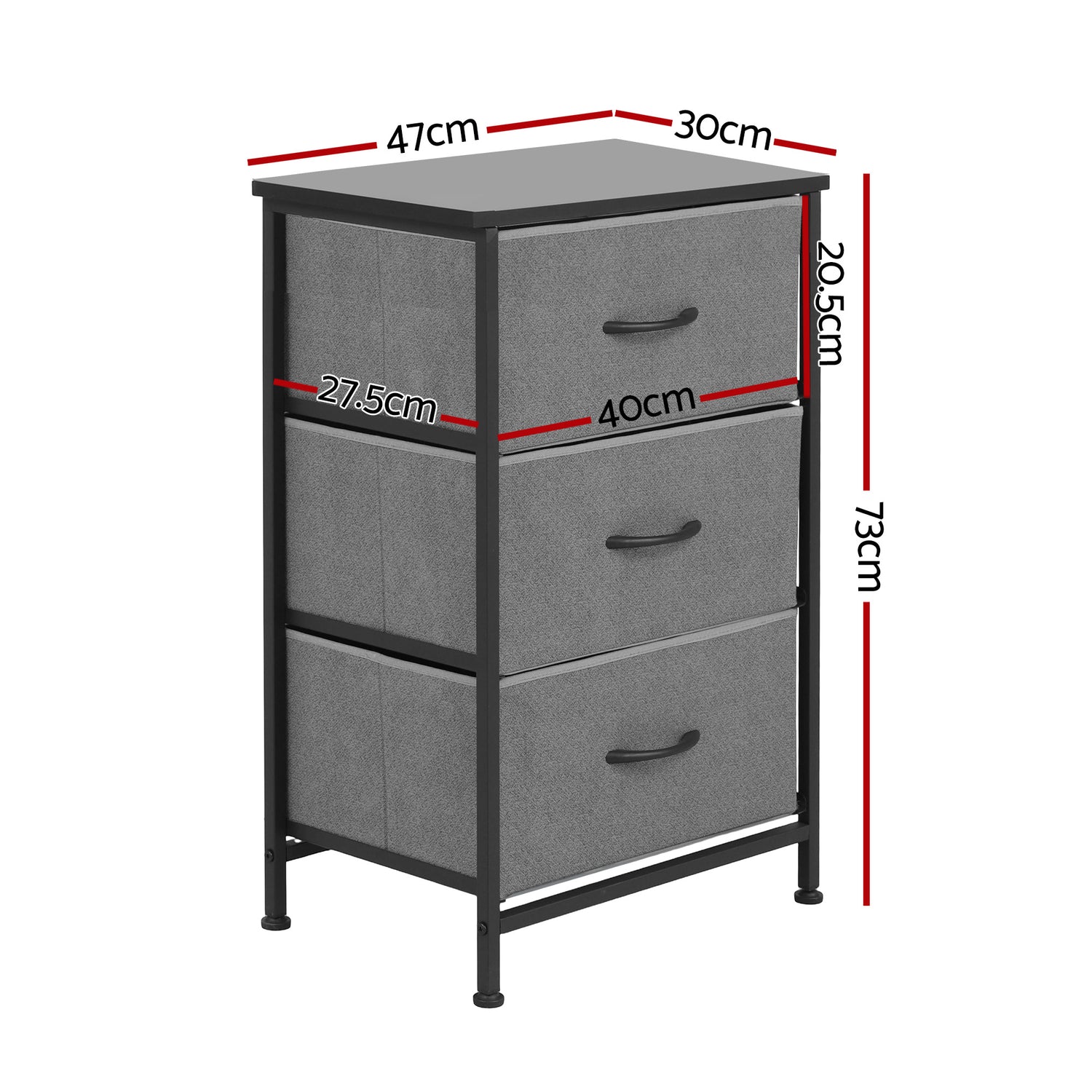Artiss Chest of 3 Drawers Storage Dresser Tallboy Grey-Furniture > Bedroom > Dressers-PEROZ Accessories