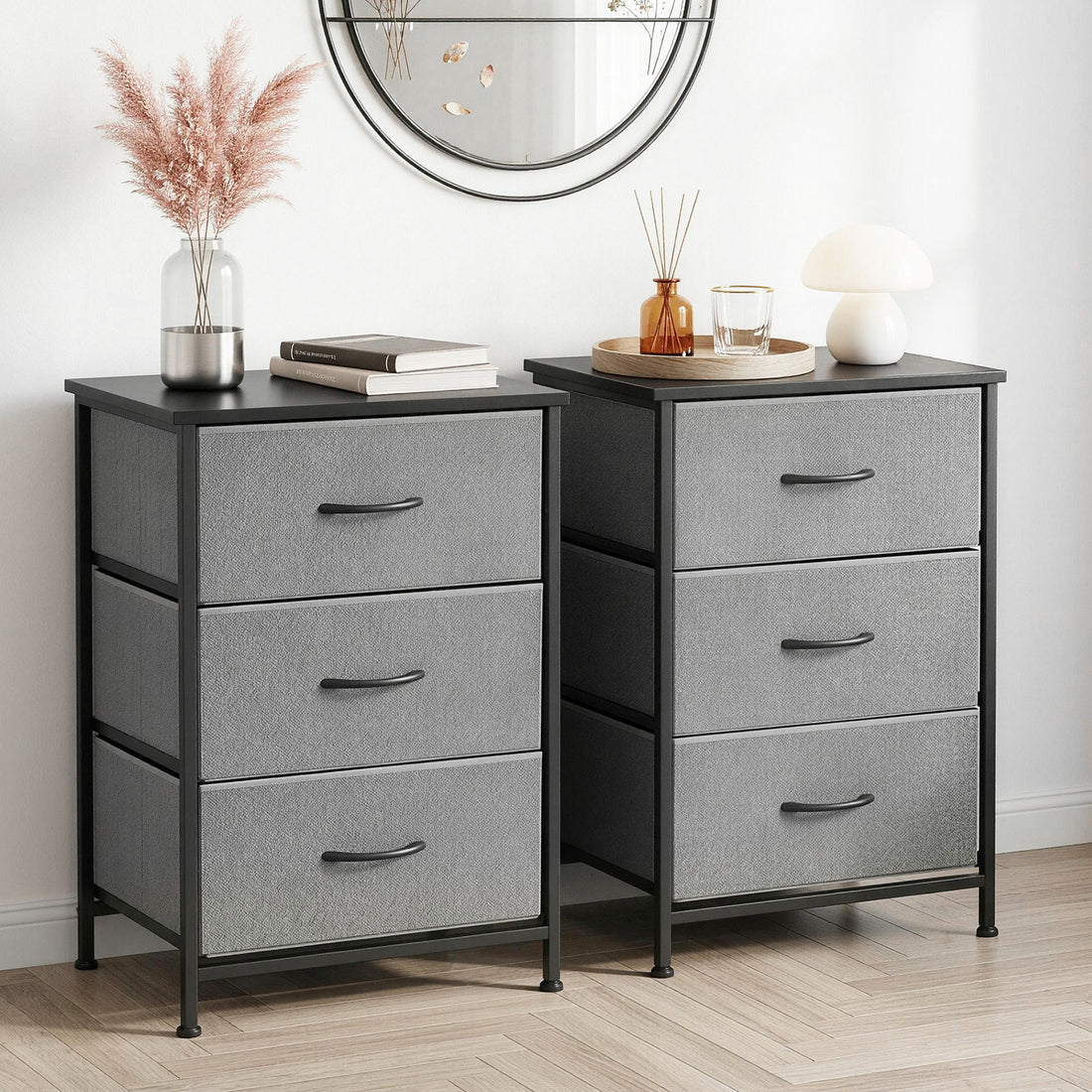 Artiss Set of 2 Chest of 3 Drawers Storage Dresser Tallboy Grey-Furniture > Bedroom > Dressers-PEROZ Accessories