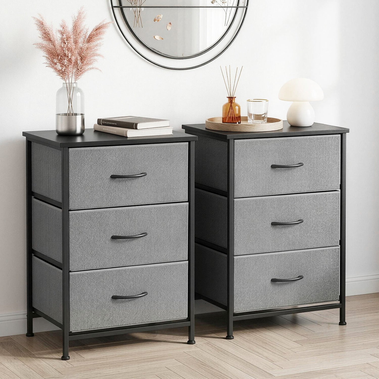 Artiss Set of 2 Chest of 3 Drawers Storage Dresser Tallboy Grey-Furniture > Bedroom > Dressers-PEROZ Accessories
