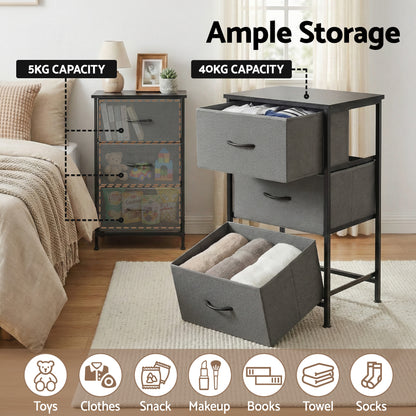 Artiss Set of 2 Chest of 3 Drawers Storage Dresser Tallboy Grey-Furniture > Bedroom > Dressers-PEROZ Accessories