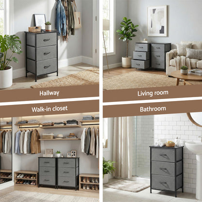 Artiss Set of 2 Chest of 3 Drawers Storage Dresser Tallboy Grey-Furniture > Bedroom > Dressers-PEROZ Accessories