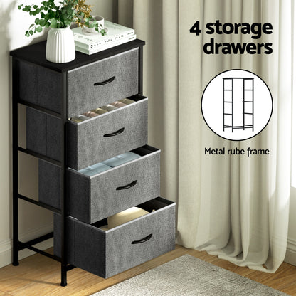 Artiss Chest of 4 Drawers Storage Dresser Tallboy Grey-Furniture &gt; Bedroom &gt; Dressers-PEROZ Accessories