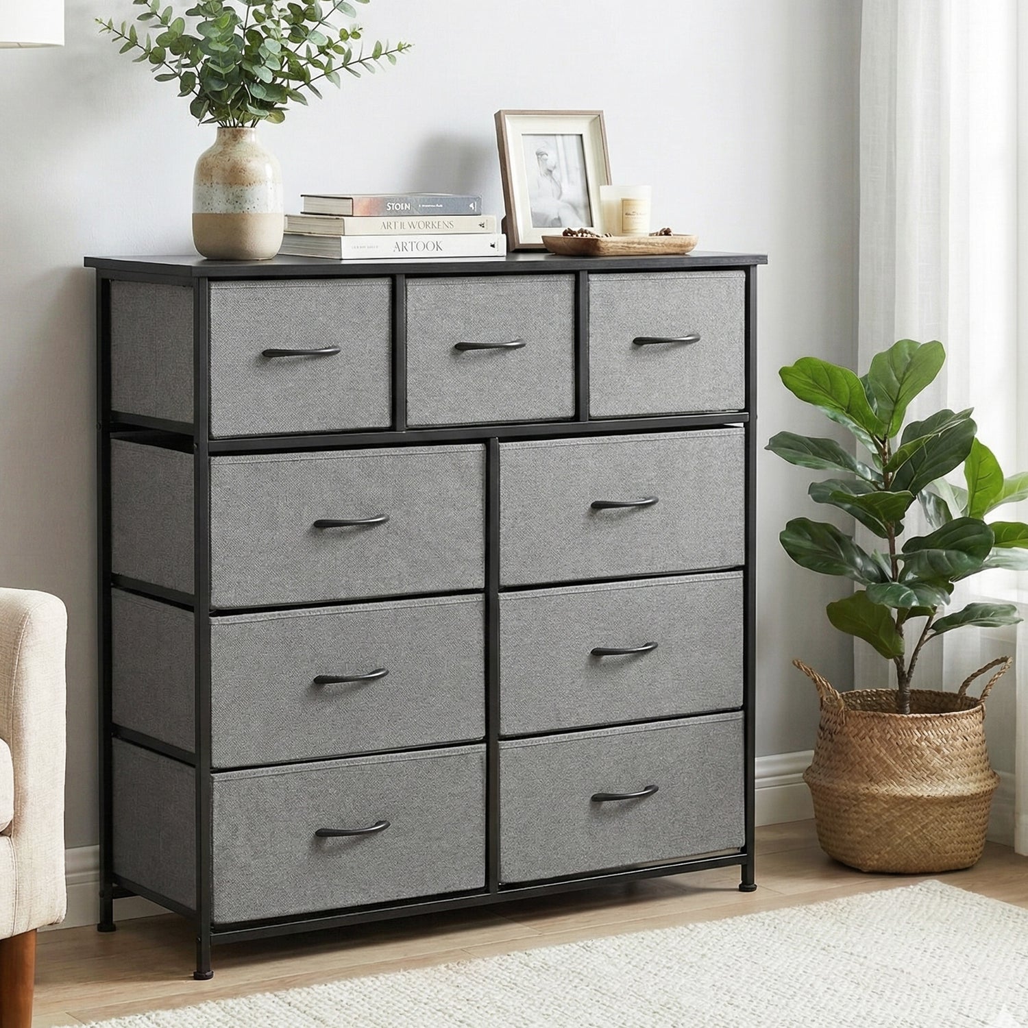 Artiss Chest of 9 Drawers Storage Dresser Tallboy Dark Grey-Furniture > Bedroom > Dressers-PEROZ Accessories
