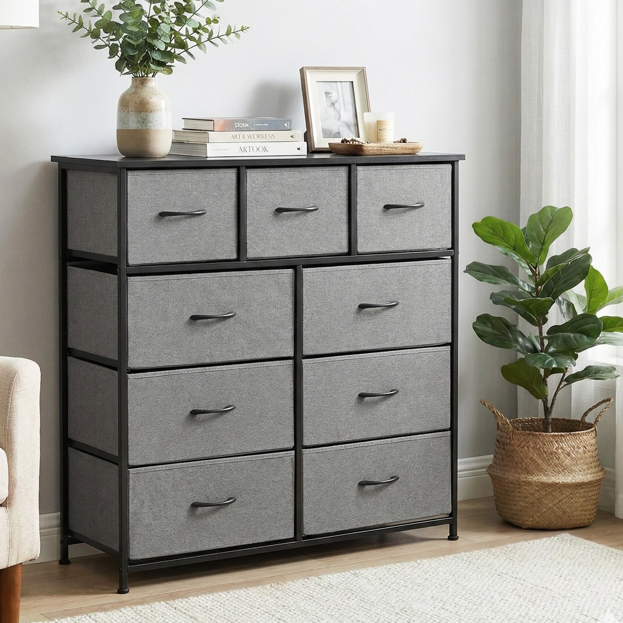 Artiss Chest of 9 Drawers Storage Dresser Tallboy Dark Grey-Furniture > Bedroom > Dressers-PEROZ Accessories
