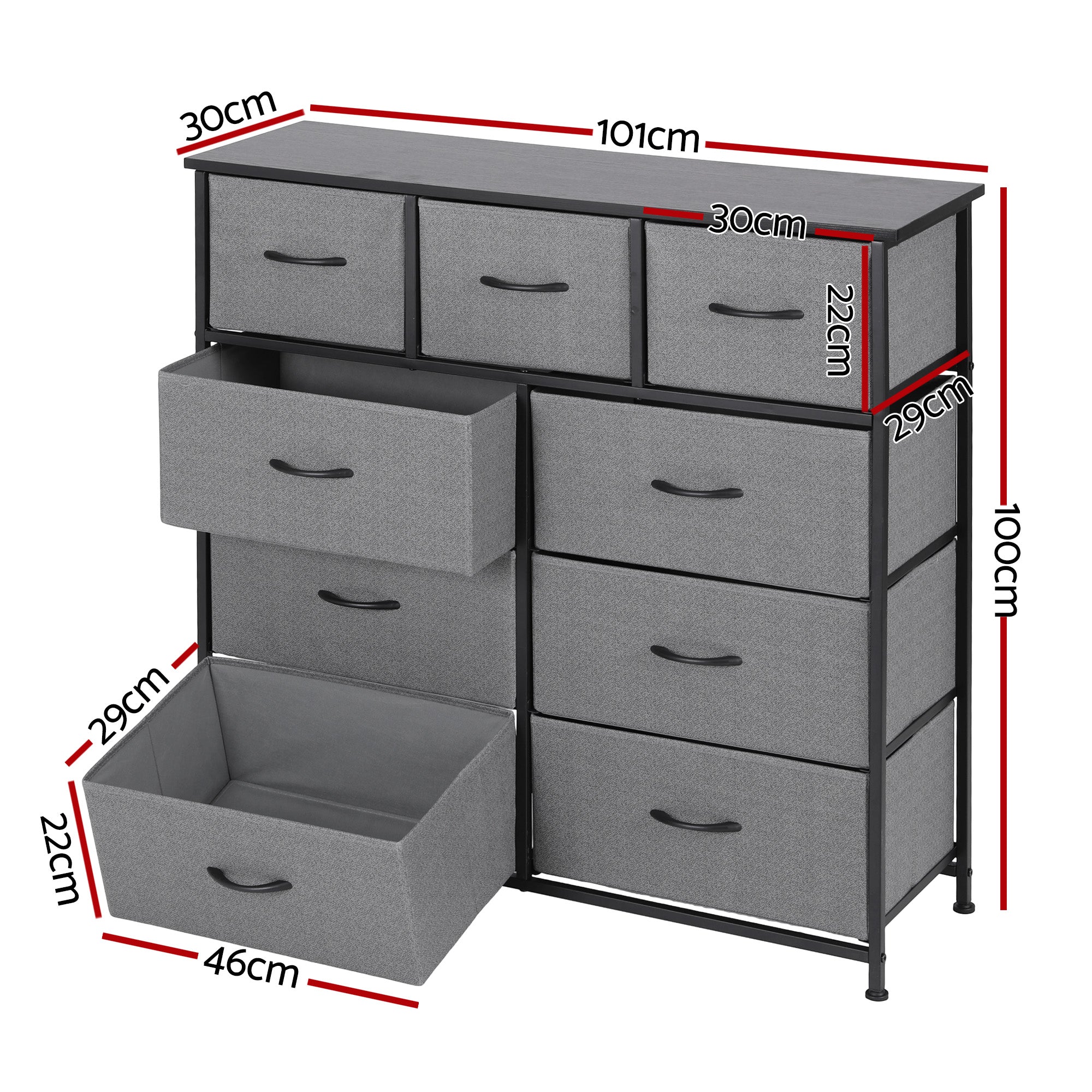 Artiss Chest of 9 Drawers Storage Dresser Tallboy Dark Grey-Furniture > Bedroom > Dressers-PEROZ Accessories