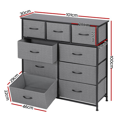 Artiss Chest of 9 Drawers Storage Dresser Tallboy Dark Grey-Furniture > Bedroom > Dressers-PEROZ Accessories