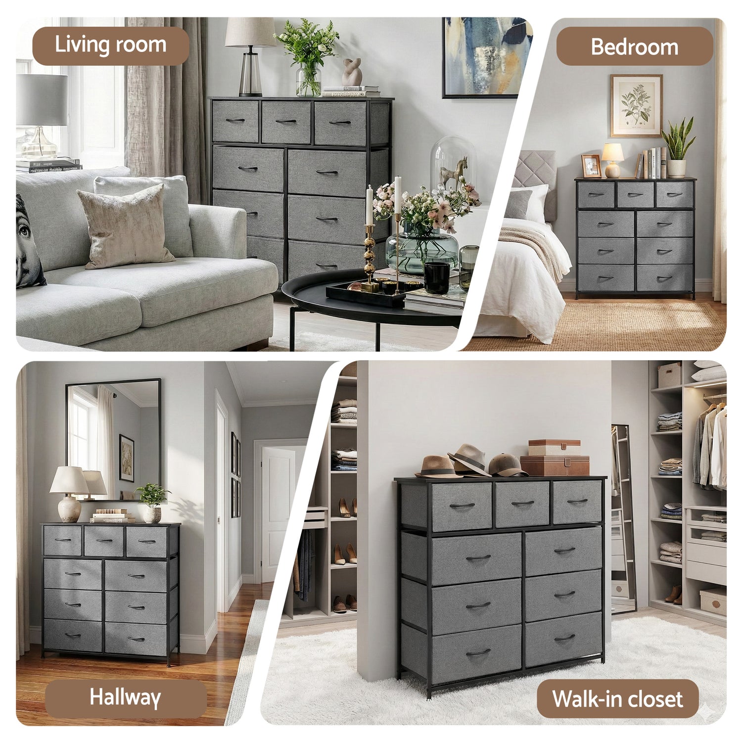 Artiss Chest of 9 Drawers Storage Dresser Tallboy Dark Grey-Furniture > Bedroom > Dressers-PEROZ Accessories
