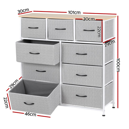 Artiss Chest of 9 Drawers Storage Dresser Tallboy Light Grey-Furniture > Bedroom > Dressers-PEROZ Accessories