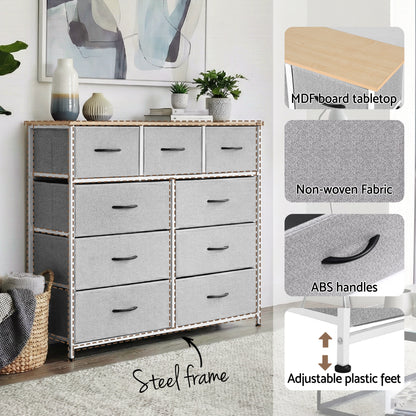 Artiss Chest of 9 Drawers Storage Dresser Tallboy Light Grey-Furniture > Bedroom > Dressers-PEROZ Accessories