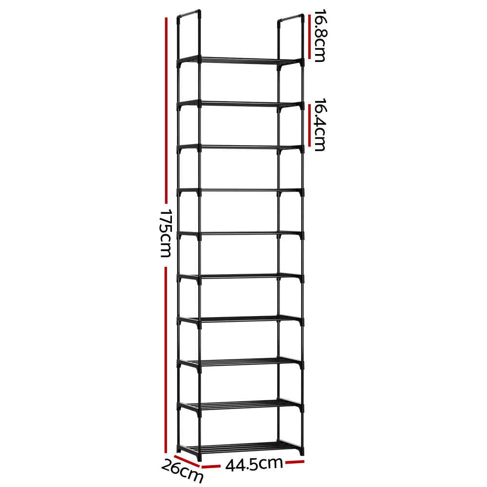 Artiss Shoe Rack DIY Stackable 10-tier Black Dunn-Shoe Storage Cabinets-PEROZ Accessories