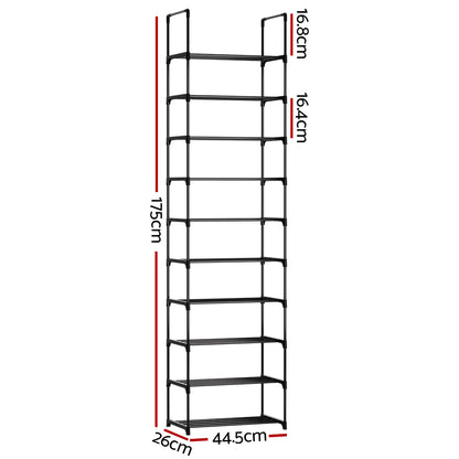 Artiss Shoe Rack DIY Stackable 10-tier Black Dunn-Shoe Storage Cabinets-PEROZ Accessories