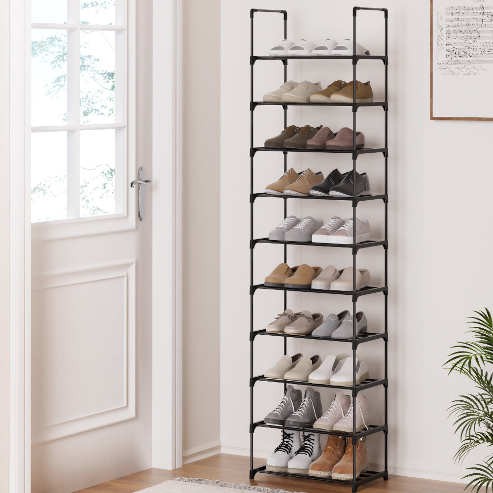 Artiss Shoe Rack DIY Stackable 10-tier Black Dunn-Shoe Storage Cabinets-PEROZ Accessories