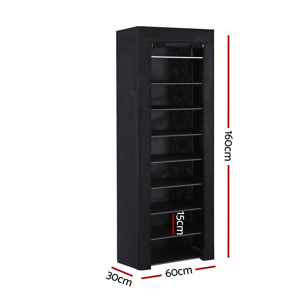 Artiss Shoe Rack Cabinet Removable Cover 10 tier Black-Shoe Storage Cabinets-PEROZ Accessories