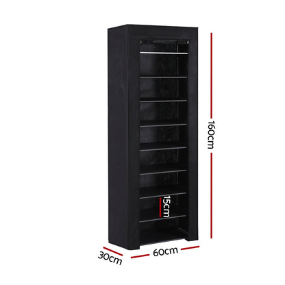 Artiss Shoe Rack Cabinet Removable Cover 10 tier Black-Shoe Storage Cabinets-PEROZ Accessories