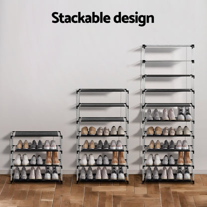 Artiss Shoe Rack Cabinet Removable Cover 10 tier Black-Shoe Storage Cabinets-PEROZ Accessories