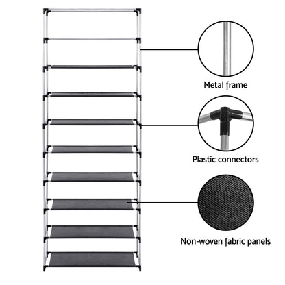 Artiss Shoe Rack Cabinet Removable Cover 10 tier Black-Shoe Storage Cabinets-PEROZ Accessories