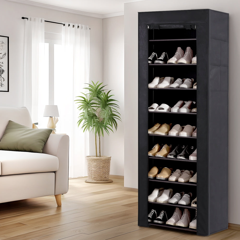 Artiss Shoe Rack Cabinet Removable Cover 10 tier Black-Shoe Storage Cabinets-PEROZ Accessories