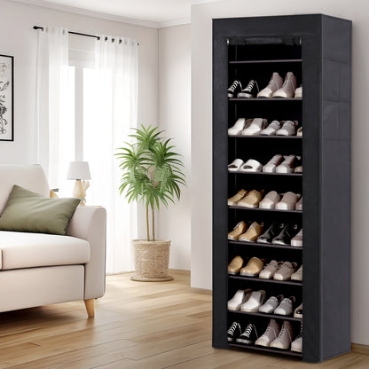 Artiss Shoe Rack Cabinet Removable Cover 10 tier Black-Shoe Storage Cabinets-PEROZ Accessories