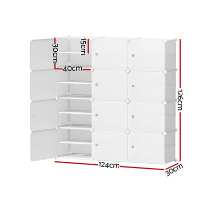 Artiss Shoe Rack DIY 12 Storage Cube Stackable White-Shoe Storage Cabinets-PEROZ Accessories
