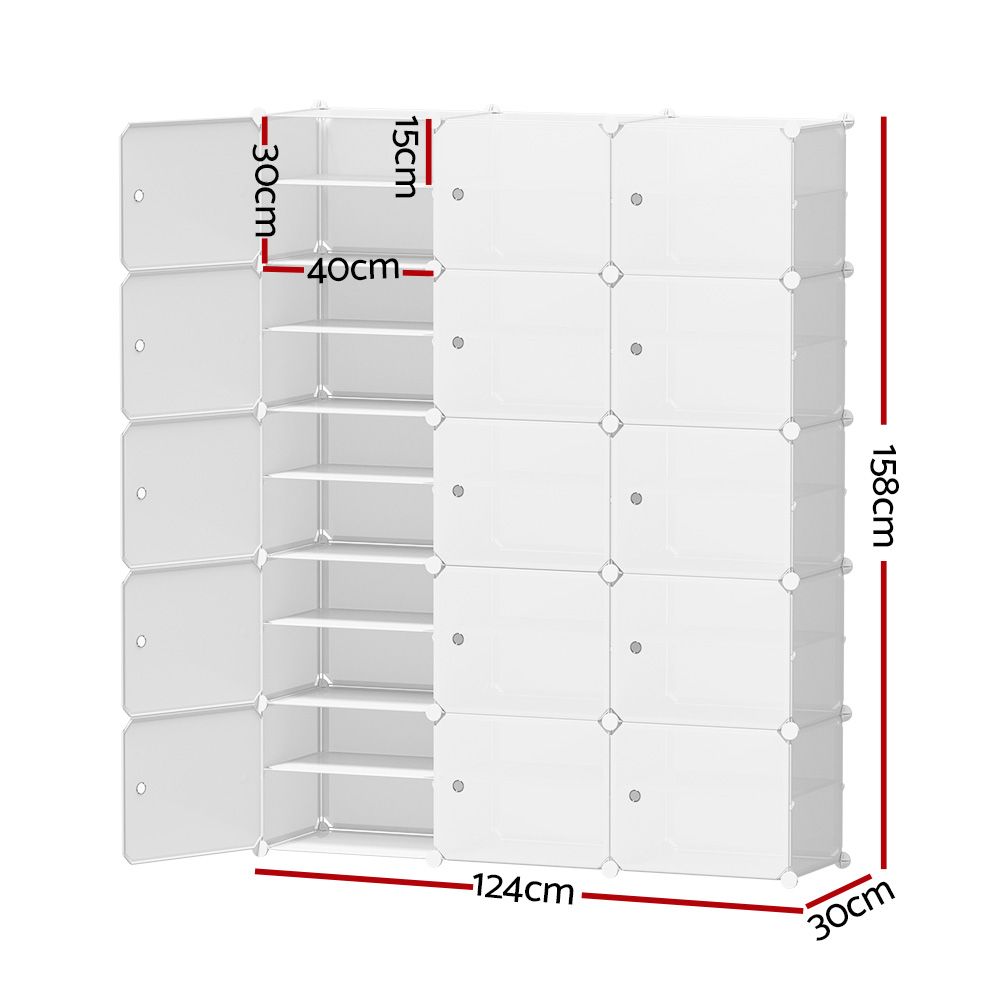 Artiss Shoe Rack Storage Cabinet DIY 15 Storage Cube Stackable White-Shoe Storage Cabinets-PEROZ Accessories