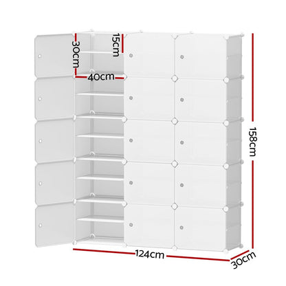 Artiss Shoe Rack Storage Cabinet DIY 15 Storage Cube Stackable White-Shoe Storage Cabinets-PEROZ Accessories