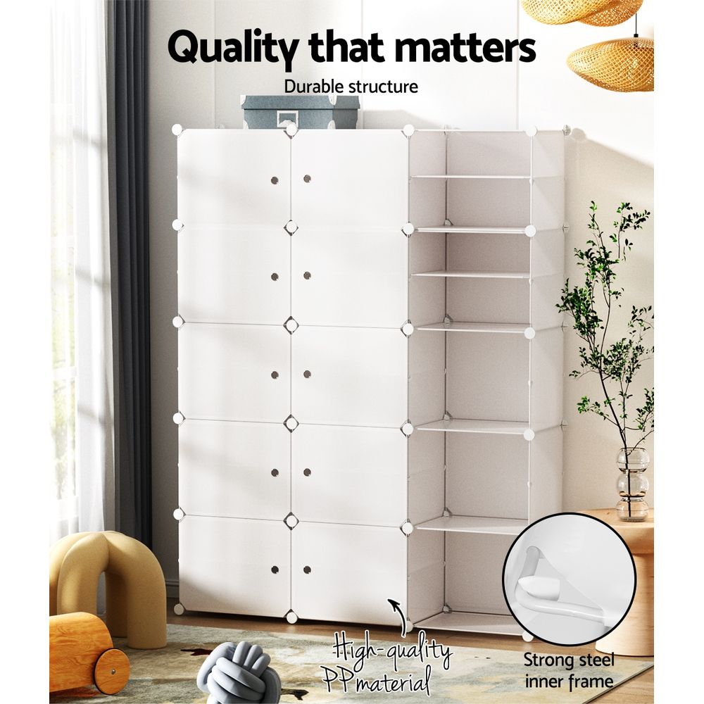 Artiss Shoe Rack Storage Cabinet DIY 15 Storage Cube Stackable White-Shoe Storage Cabinets-PEROZ Accessories