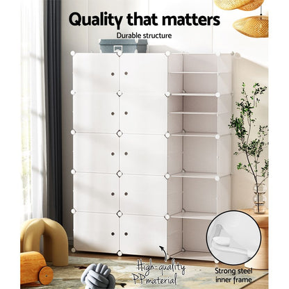 Artiss Shoe Rack Storage Cabinet DIY 15 Storage Cube Stackable White-Shoe Storage Cabinets-PEROZ Accessories