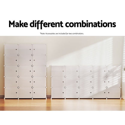 Artiss Shoe Rack Storage Cabinet DIY 15 Storage Cube Stackable White-Shoe Storage Cabinets-PEROZ Accessories