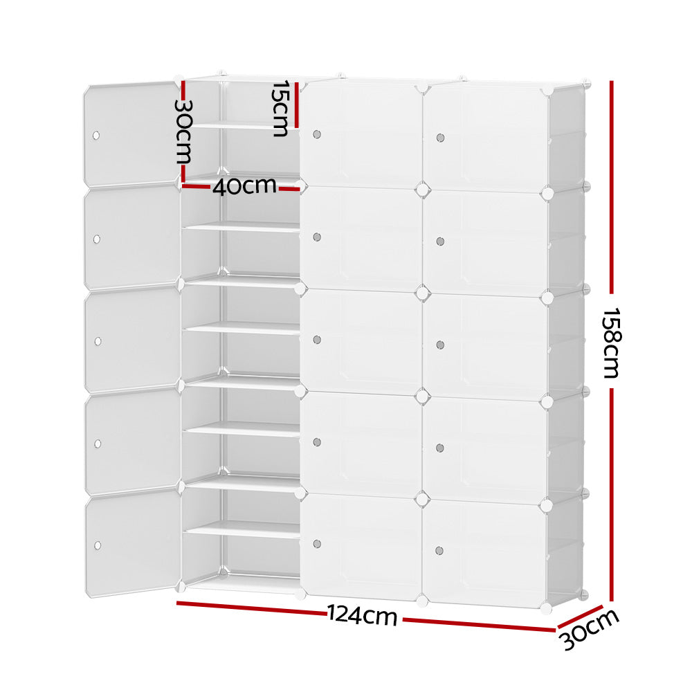 Artiss Shoe Rack Storage Cabinet DIY 15 Storage Cube Stackable White-Shoe Storage Cabinets-PEROZ Accessories