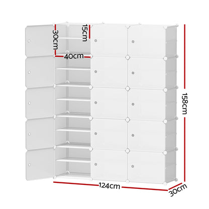 Artiss Shoe Rack Storage Cabinet DIY 15 Storage Cube Stackable White-Shoe Storage Cabinets-PEROZ Accessories