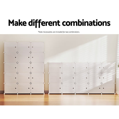 Artiss Shoe Rack Storage Cabinet DIY 15 Storage Cube Stackable White-Shoe Storage Cabinets-PEROZ Accessories