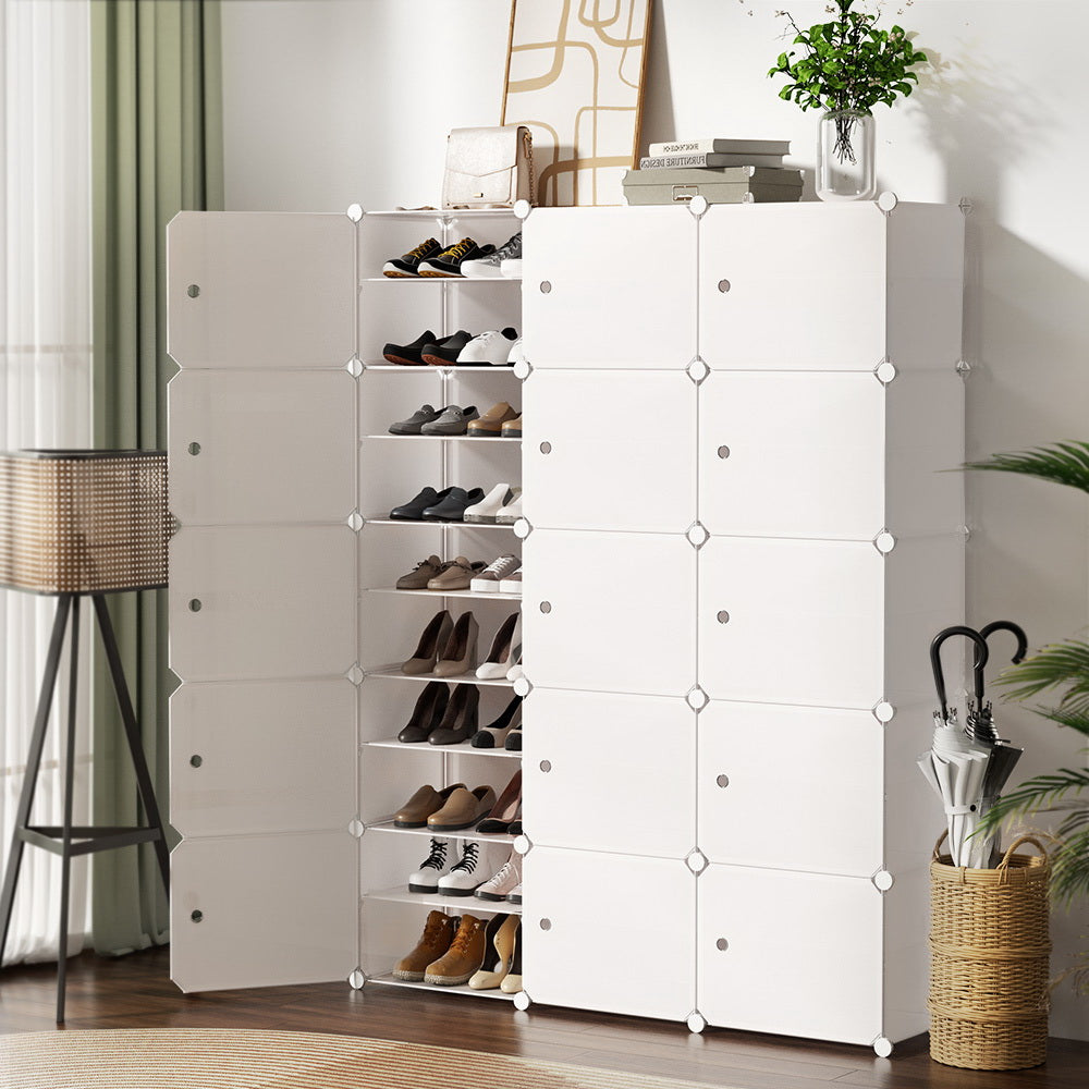 Artiss Shoe Rack Storage Cabinet DIY 15 Storage Cube Stackable White-Shoe Storage Cabinets-PEROZ Accessories