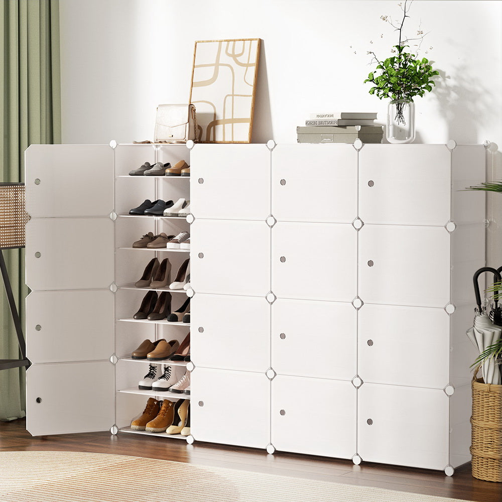 Artiss Shoe Rack DIY 16 Storage Cube Stackable White-Shoe Storage Cabinets-PEROZ Accessories